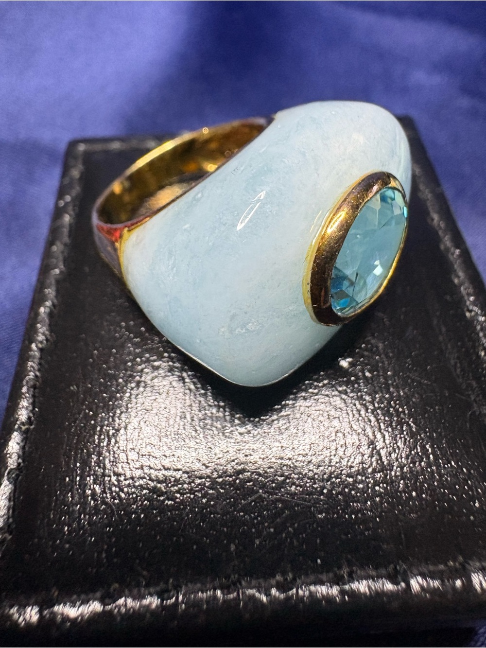 Ring Blue Amazonite Cabochon Blue Topaz Gold Vermeil Sterling Silver - Picture 9 of 10